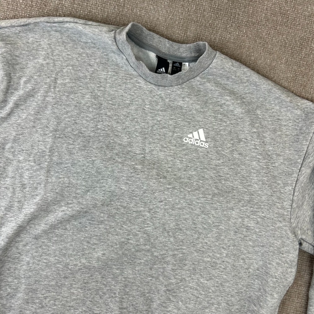 Adidas Sweatshirt Womens Small Heathered Gray French Terry 3 Stripes Split Hem